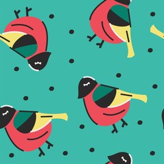 Seamless vector pattern with colored birds. Bright background for wrapping paper or textiles. - 309100170