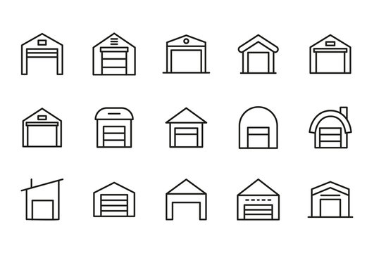 Modern thin line icons set of warehouse