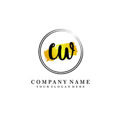 Initial CW handwriting logo, and brush circle template 