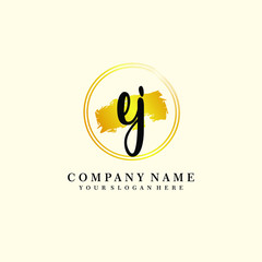 Obraz premium Initial EJ handwriting logo, and brush circle template 