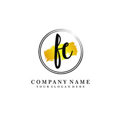 Initial FE handwriting logo, and brush circle template 