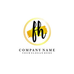 Initial FH handwriting logo, and brush circle template 