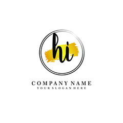 Initial HI handwriting logo, and brush circle template 