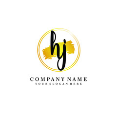 Initial HJ handwriting logo, and brush circle template 