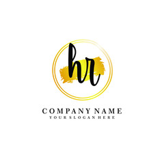 Initial HR handwriting logo, and brush circle template 