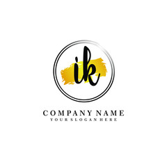 Fototapeta premium Initial IK handwriting logo, and brush circle template 