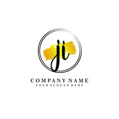 Initial JI handwriting logo, and brush circle template 