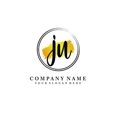 Initial JU handwriting logo, and brush circle template 