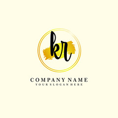 Initial KR handwriting logo, and brush circle template 