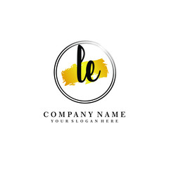 Initial LE handwriting logo, and brush circle template 
