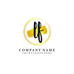 Initial LF handwriting logo, and brush circle template 