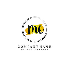 Initial ME handwriting logo, and brush circle template 