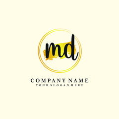 Initial MD handwriting logo, and brush circle template 