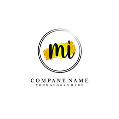Initial MI handwriting logo, and brush circle template 