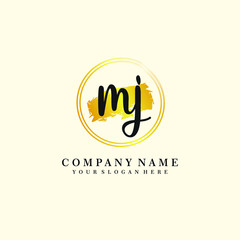 Initial MJ handwriting logo, and brush circle template 