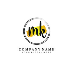 Initial MK handwriting logo, and brush circle template 