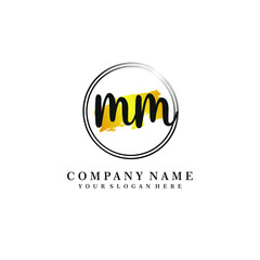 Initial MM handwriting logo, and brush circle template 