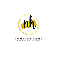 Initial NH handwriting logo, and brush circle template 