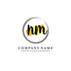 Initial NM handwriting logo, and brush circle template 