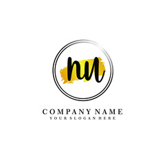 Initial NU handwriting logo, and brush circle template 