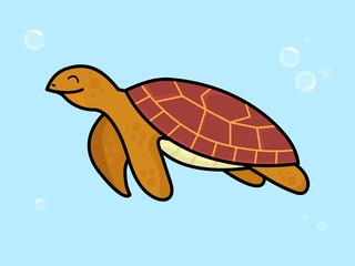 Illustration Happy turtle expression at the sea vector background