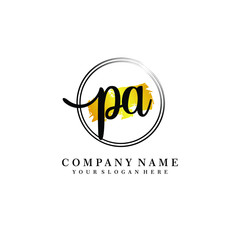 Initial PA handwriting logo, and brush circle template 