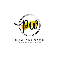 Initial PW handwriting logo, and brush circle template 