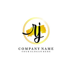 Initial RJ handwriting logo, and brush circle template 