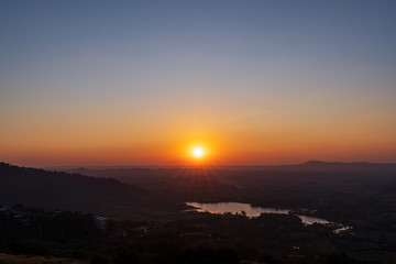 beautiful blue sky high peak mountains mist fog wildlife green forest at Khao Koh Phu Tub Berk Phetchabun Thailand guiding idea long weekend for backpacker camping hiking  