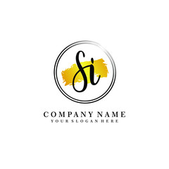 Initial SI handwriting logo, and brush circle template 
