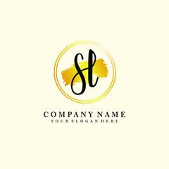 Initial SL handwriting logo, and brush circle template 