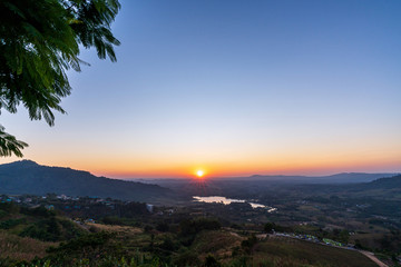 beautiful blue sky high peak mountains mist fog wildlife green forest at Khao Koh Phu Tub Berk Phetchabun Thailand guiding idea long weekend for backpacker camping hiking  