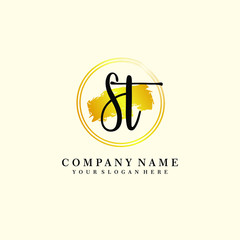 Initial ST handwriting logo, and brush circle template 