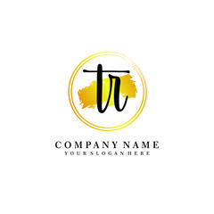 Initial TR handwriting logo, and brush circle template 
