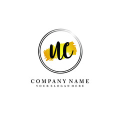 Initial UC handwriting logo, and brush circle template 