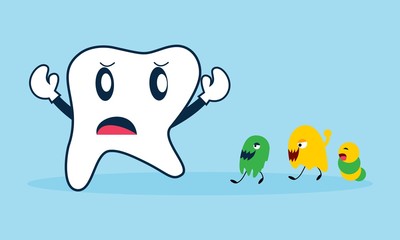 Dental with bacteria mascot, tooth mascot dental logo design vector