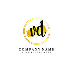 Initial VD handwriting logo, and brush circle template 