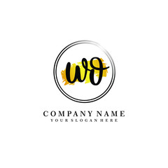 Initial WO handwriting logo, and brush circle template 