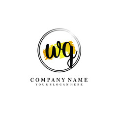 Initial WQ handwriting logo, and brush circle template 