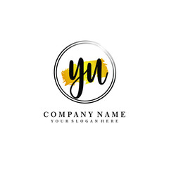Initial YU handwriting logo, and brush circle template 