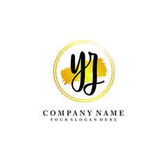 Fototapeta premium Initial YZ handwriting logo, and brush circle template 