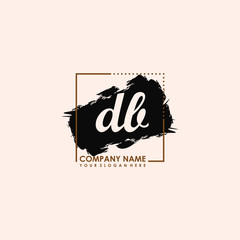 Initial letter DB handwriting logo template. with box lines, and brush inside