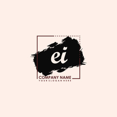 Initial letter EI handwriting logo template. with box lines, and brush inside