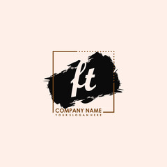 Initial letter FT handwriting logo template. with box lines, and brush inside