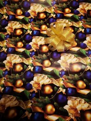 christmas balls and decorations on red background