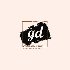 Initial letter GD handwriting logo template. with box lines, and brush inside