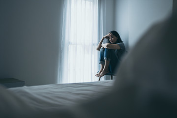 panic attacks alone young woman sad fear stressful depressed emotion.crying begging help.stop abusing domestic violence,person with health anxiety,people bad frustrated exhausted feeling down