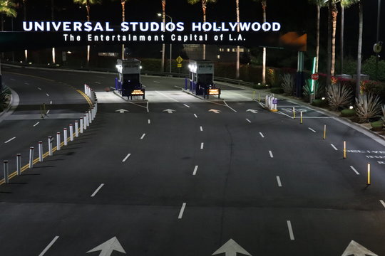 Universal City, Hollywood, California – May 8, 2019: view of UNIVERSAL STUDIOS Hollywood by Night