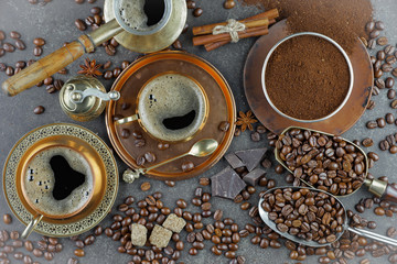 Black coffee on an old background in a cup
