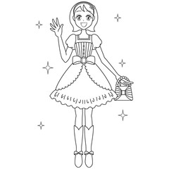 Illustration of a cute girl in a dress (Monochrome)
